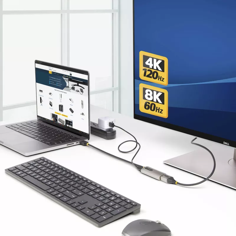 adapter kablowya StarTech.com, HDMI do DisplayPort, 30 cm, 8K 60 Hz, aktywna przejściówka wideo HDMI 2.1 do DP 1.4, zasilana przez USB, z dołączonym kablem
