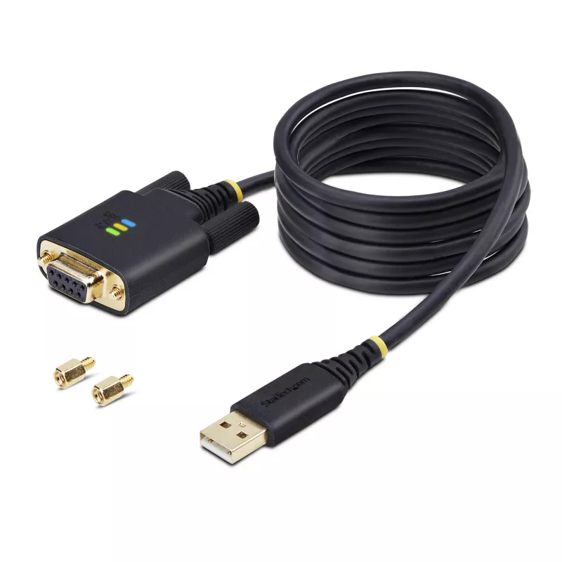 StarTech.com adapter kablowya szeregowego USB do modemu zerowego 2 m, zachowanie COM, FTDI, USB-A na DB9 RS232, wymienne śruby/nakrętki DB9, Windows/macOS/Linux