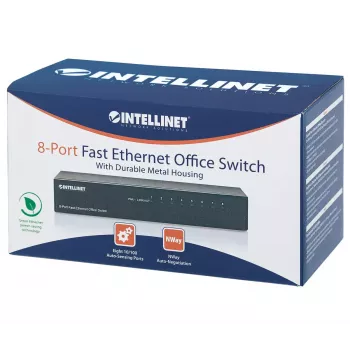 Intellinet 8-Portowy Przełącznik Fast Ethernet do Biura, Rozmiar Biurkowy, Metalowa Obudowa, IEEE 802.3az (Efektywny energetycznie Ethernet)