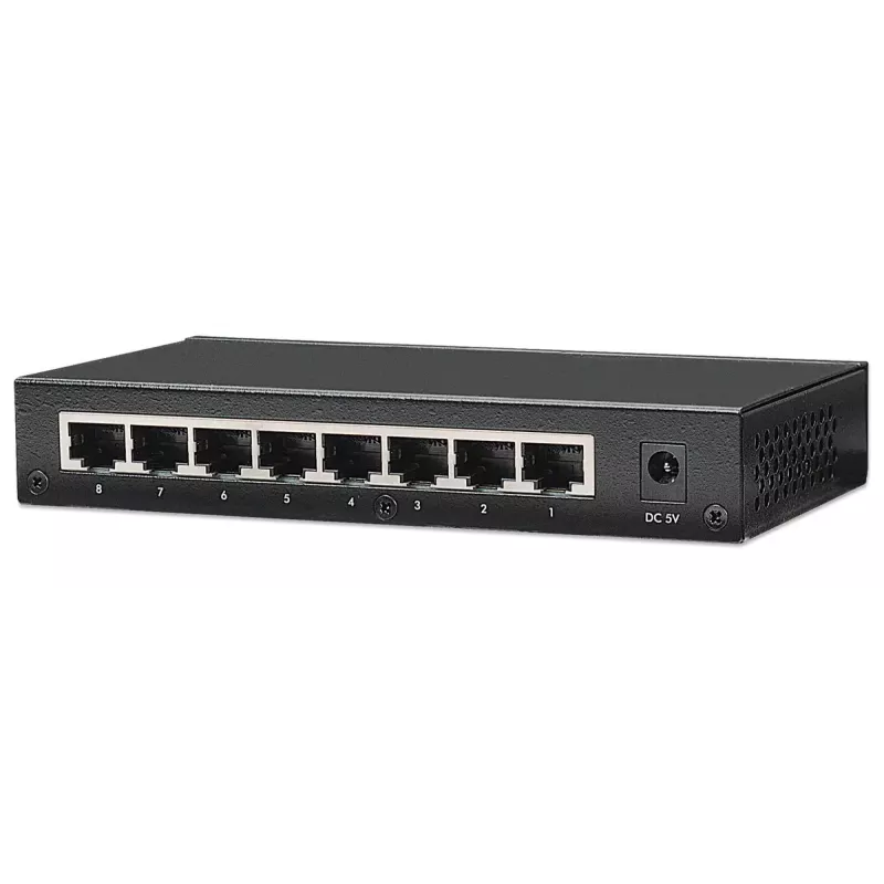 Intellinet 8-Portowy Przełącznik Fast Ethernet do Biura, Rozmiar Biurkowy, Metalowa Obudowa, IEEE 802.3az (Efektywny energetycznie Ethernet)