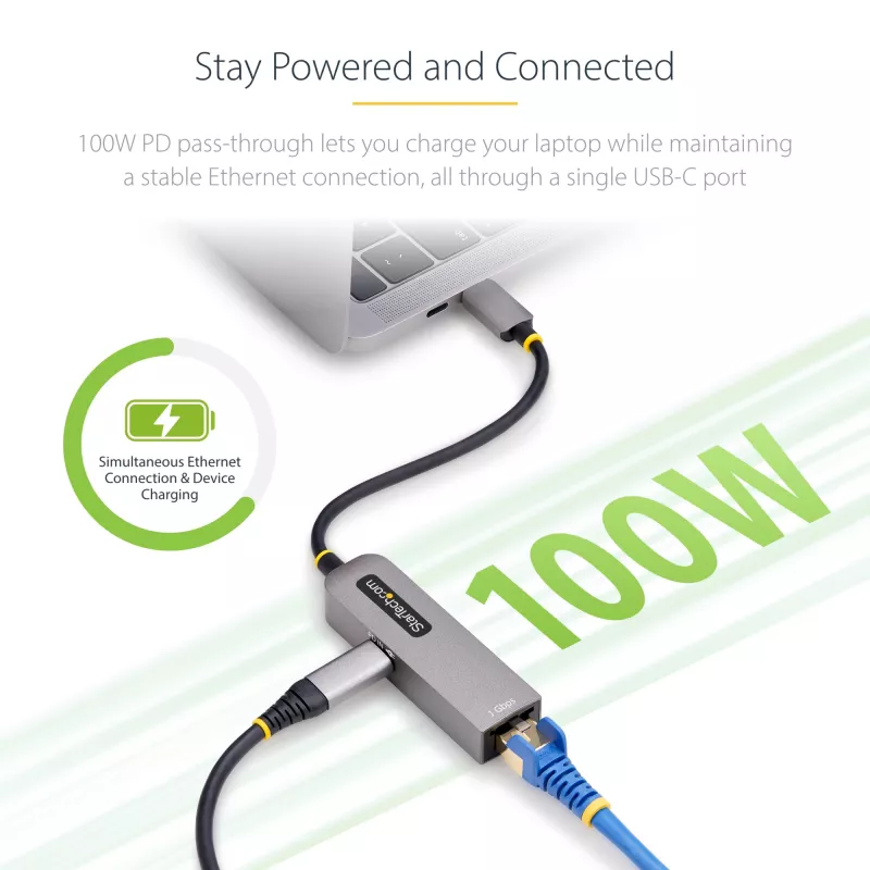 StarTech.com Adapter USB-C na Ethernet, NIC, 100W PD Pass-Through, USB 3.0 Type-C 1Gb/s wieloprędkościowy adapter sieciowy, kompatybilny z Thunderbolt, Windows i Mac