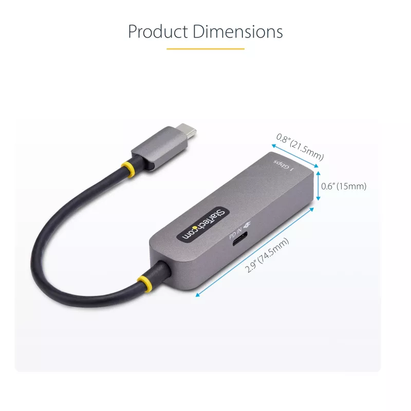 StarTech.com Adapter USB-C na Ethernet, NIC, 100W PD Pass-Through, USB 3.0 Type-C 1Gb/s wieloprędkościowy adapter sieciowy, kompatybilny z Thunderbolt, Windows i Mac