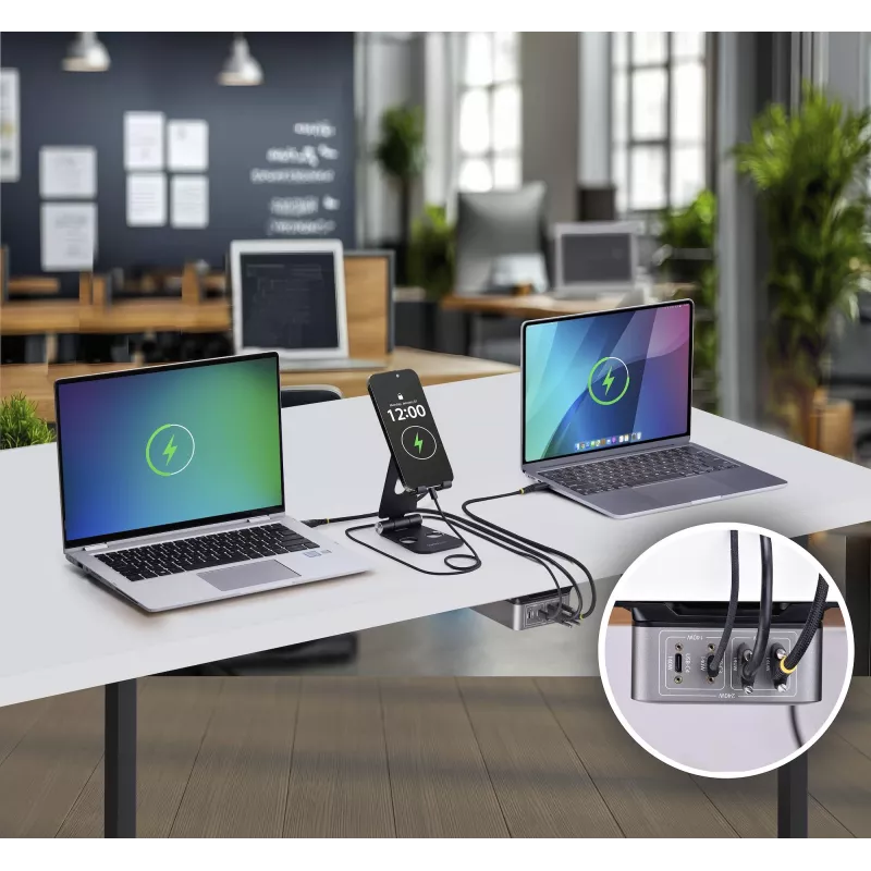 StarTech.com 4-portowa ładowarka USB-C do wielu urządzeń, łączna moc 240 W, pojedynczy port 140 W EPR, PD 3.1, porty z zabezpieczeniem śrubowym, sale konferencyjne, w zestawie uchwyt do montażu na powierzchni