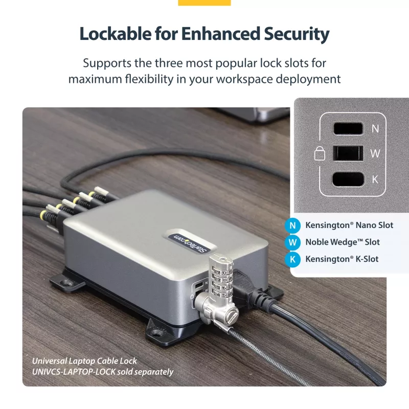 StarTech.com 4-portowa ładowarka USB-C do wielu urządzeń, łączna moc 240 W, pojedynczy port 140 W EPR, PD 3.1, porty z zabezpieczeniem śrubowym, sale konferencyjne, w zestawie uchwyt do montażu na powierzchni
