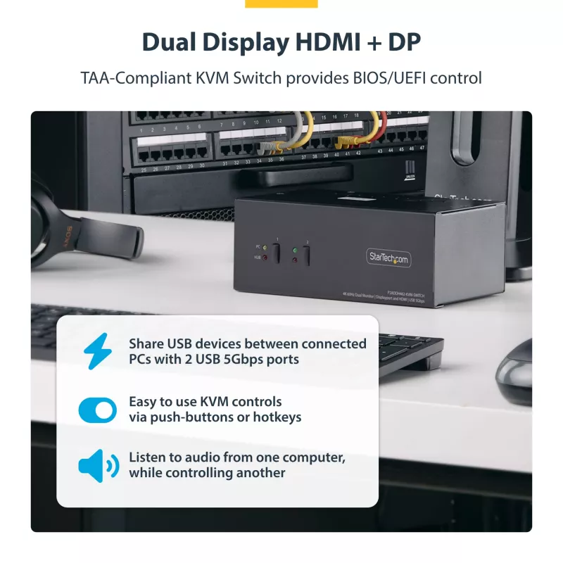 StarTech.com P2ADDH462-KVM-SWITCH przełącznik KVM Czarny