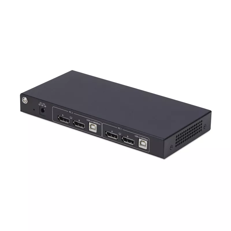 StarTech.com 2-portowy przełącznik KVM DisplayPort z obsługą dwóch monitorów i matrycą wideo z podwójnym widokiem, 4K 60 Hz, 4 porty koncentratora USB, przełączanie skrótami klawiszowymi, matryca KVM DP 1.2, zgodny z TAA