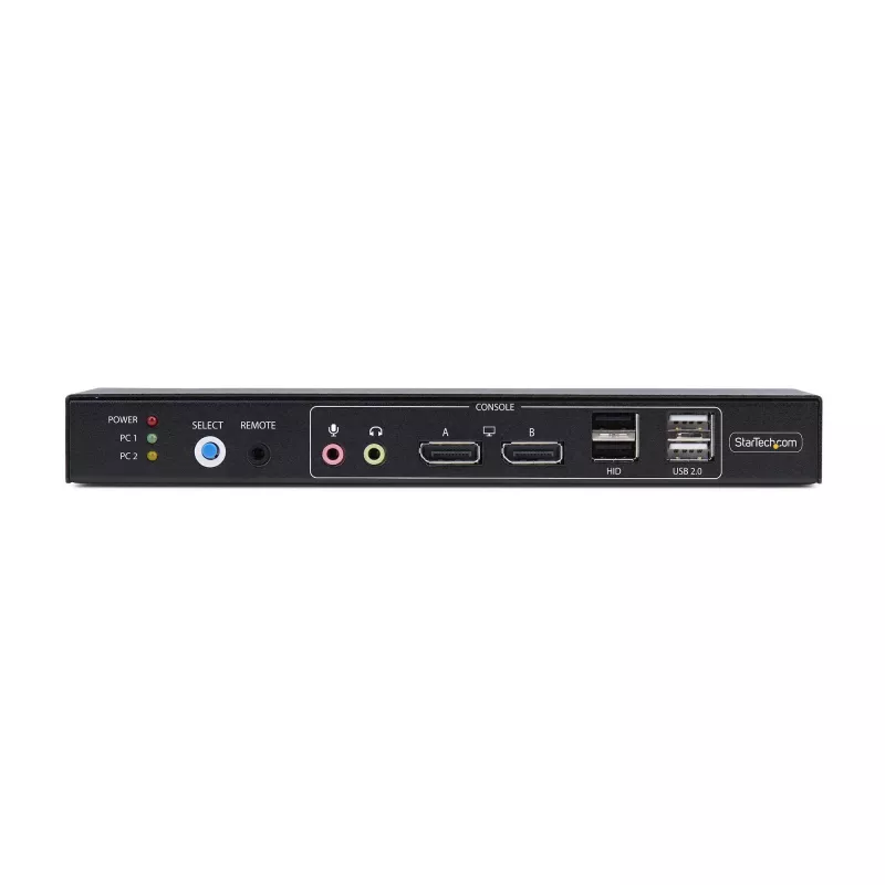 StarTech.com 2-portowy przełącznik KVM DisplayPort z obsługą dwóch monitorów i matrycą wideo z podwójnym widokiem, 4K 60 Hz, 4 porty koncentratora USB, przełączanie skrótami klawiszowymi, matryca KVM DP 1.2, zgodny z TAA