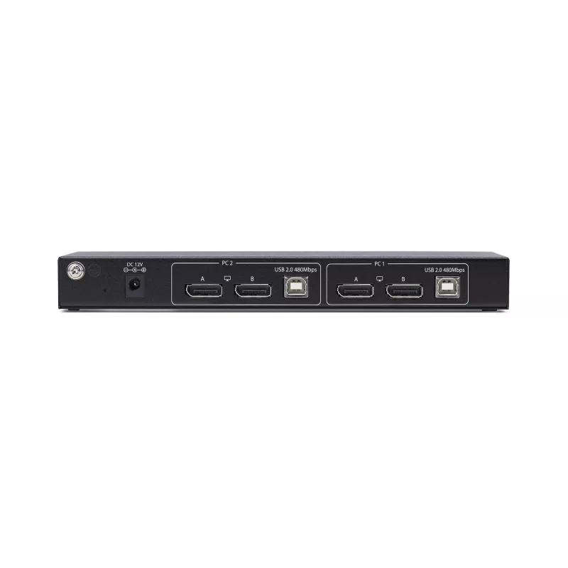 StarTech.com 2-portowy przełącznik KVM DisplayPort z obsługą dwóch monitorów i matrycą wideo z podwójnym widokiem, 4K 60 Hz, 4 porty koncentratora USB, przełączanie skrótami klawiszowymi, matryca KVM DP 1.2, zgodny z TAA
