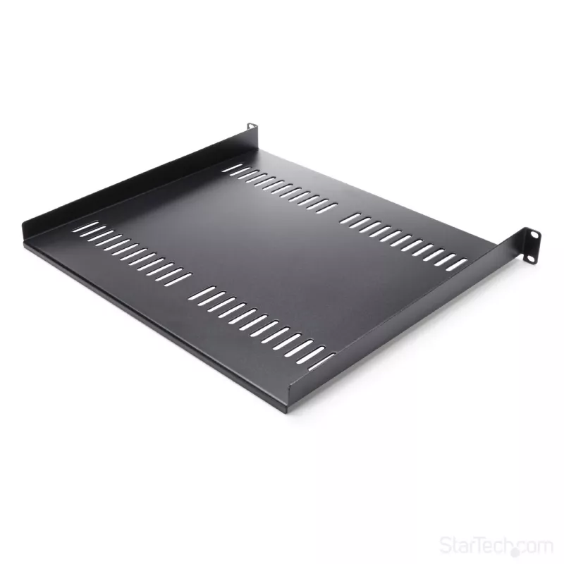 StarTech.com 1U Server Rack Shelf - Uniwersalna wentylowana półka wspornikowa do montażu w szafie rack 19 cali - Wytrzymała stal – Udźwig 44lb/20kg - Półka o głębokości 16 cali, czarna