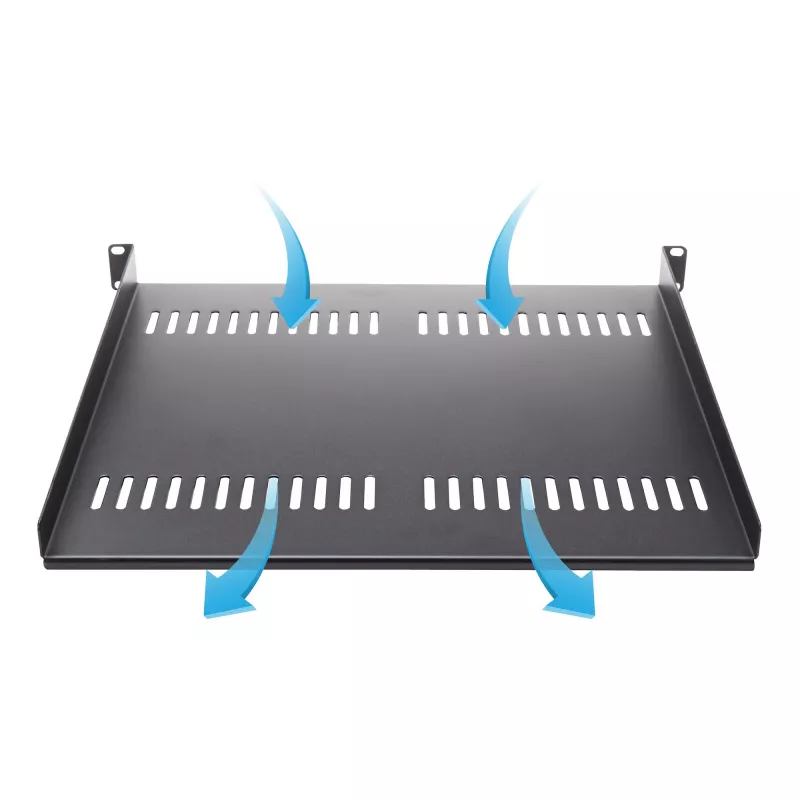 StarTech.com 1U Server Rack Shelf - Uniwersalna wentylowana półka wspornikowa do montażu w szafie rack 19 cali - Wytrzymała stal – Udźwig 44lb/20kg - Półka o głębokości 16 cali, czarna