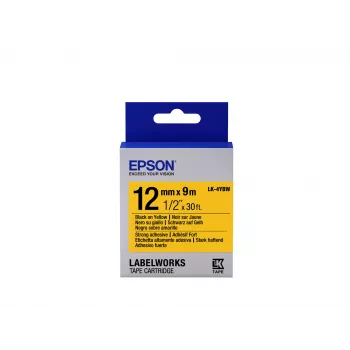 Kaseta z etykietami Epson o mocnym kleju LK-4YBW czarny/żółty 12 mm (9 m)