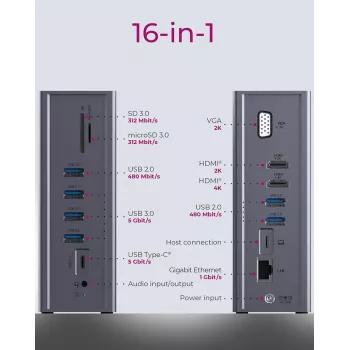 ICY BOX IB-DK2262AC Przewodowa stacja dokująca USB 3.2 Gen 1 (3.1 Gen 1) Type-C, antracyt