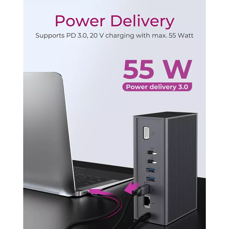 ICY BOX IB-DK2262AC Przewodowa stacja dokująca USB 3.2 Gen 1 (3.1 Gen 1) Type-C, antracyt