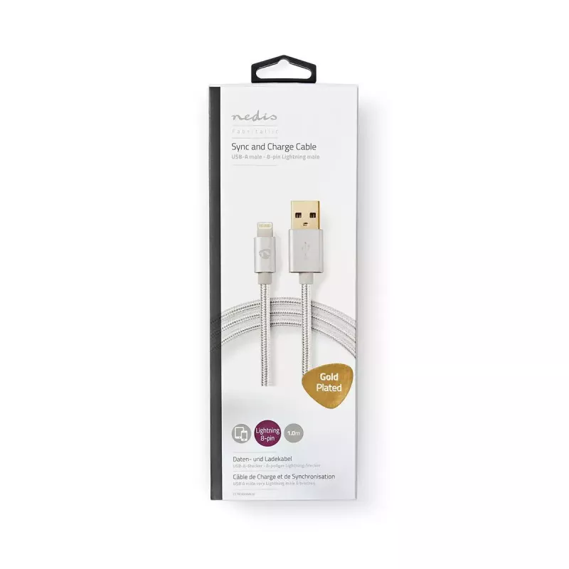 Kabel do telefonu komórkowego Nedis CCTB39300AL10 Aluminium 1 m USB A Lightning