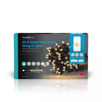 Łańcuch świetlny dekoracyjny Nedis WIFILX01W50 — 50 żarówek LED, 1,81 W, USB, IP65, 5 m przewodu
