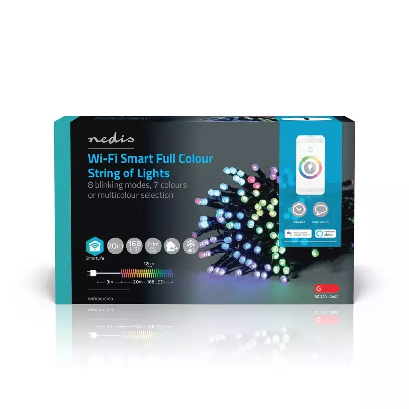 Łańcuch dekoracyjny świetlny Nedis WIFILX01C168 — 168 modułów LED SMD, 5,35 W, 20 m kabla, IP65