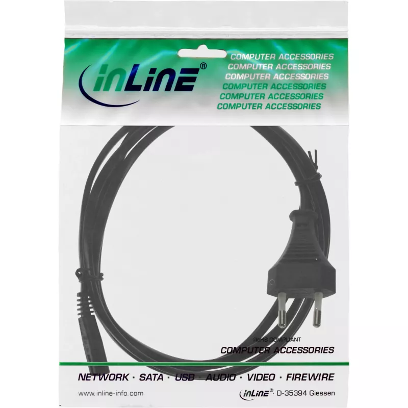 Kabel zasilający InLine, wtyk Euro / wtyk Euro8, czarny, 0,5 m