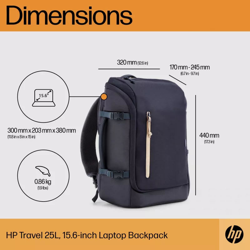 HP Travel 25 Liter 15.6 niebieski plecak na laptopa Maksymalny rozmiar ekranu 39,6 cm Waga 860 g