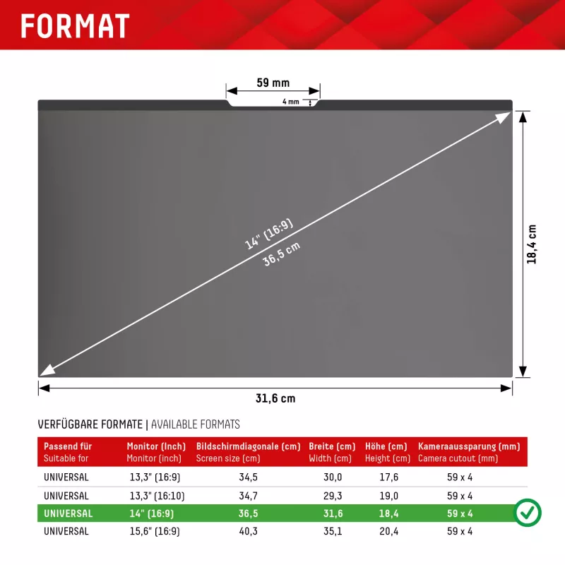 Displex PRIVACY SAFE magnetyczny dwukierunkowy filtr prywatyzujący do laptopa / notebooka 14'' (16:9)