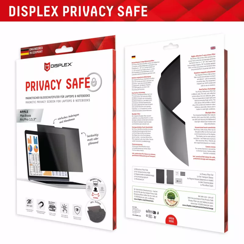 Displex PRIVACY SAFE magnetyczny dwukierunkowy filtr prywatyzujący do MacBook Air / MacBook Pro 13,3″