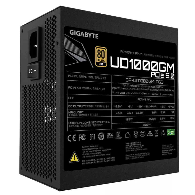 GIGABYTE UD1000GM PG5 zasilacz 1000 W 20+4 pin ATX ATX Czarny
