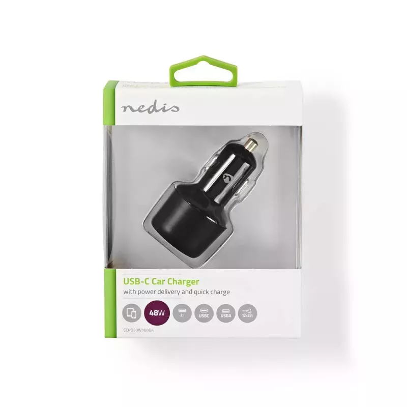 Ładowarka samochodowa Nedis CCPD30W100BK Smartfon Czarna Szybkie ładowanie
