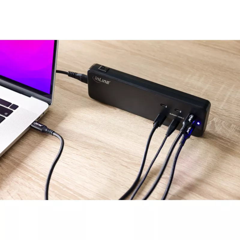 InLine zasilacz wieloportowy, ładowarka, 6x USB-C, PD 3.0, GaN, czarny