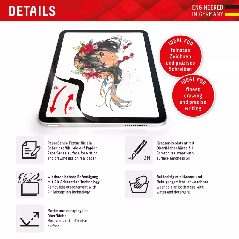 Displex TABLET PAPERSENSE do iPad 10,9 cala (10.)/11 cali (2025)/Air 11 cali (2024/2025), zdejmowana folia do pisania lub rysowania z efektem papieru