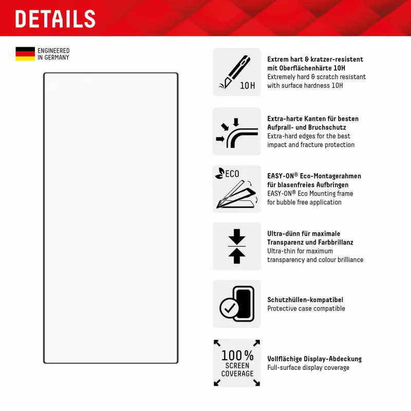 Displex Full Cover Screen Protector (10H) do Samsung Galaxy S24 Ultra, Eco Mounting Frame, Pełne Pokrycie