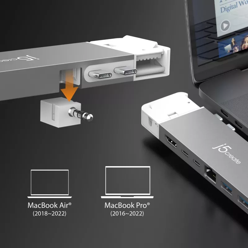 USB Hub j5create JCD395 4K60 Elite Pro przewodowy USB4 z zestawem MagSafe