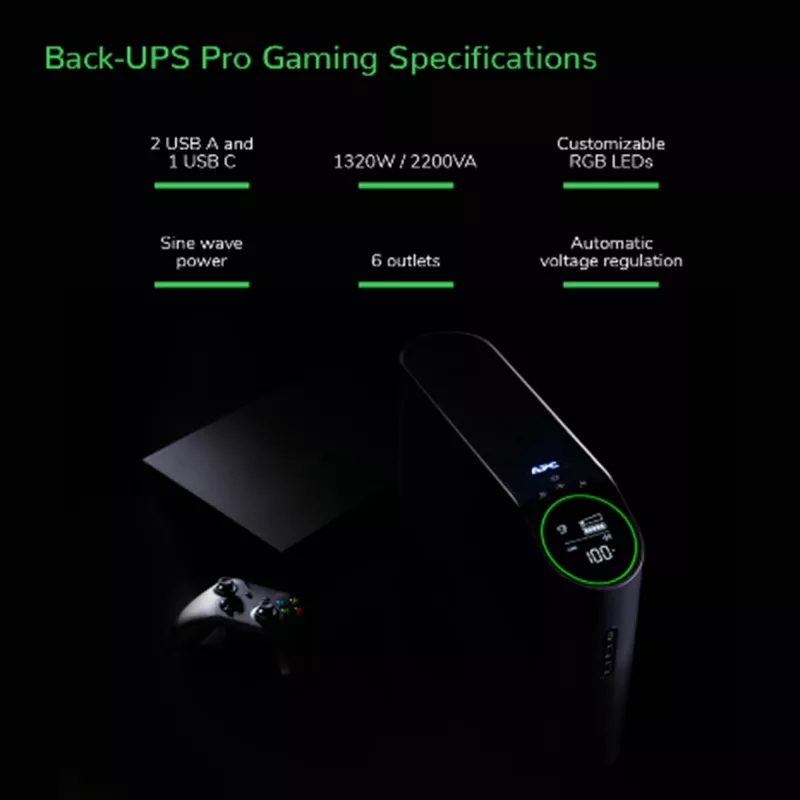 APC Back-UPS Pro BGM2200B-GR - 2200VA/1320W, 4x Schuko i 2x C13, 3x ładowarka USB, port danych USB