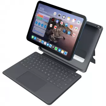 ASTAR DEQSTER Smart Rugged Touch Plus Klawiatura do iPada 10,9 cala — QWERTZ niemiecki, przełączniki mechaniczne, stacja dokująca Smart Connector, szary