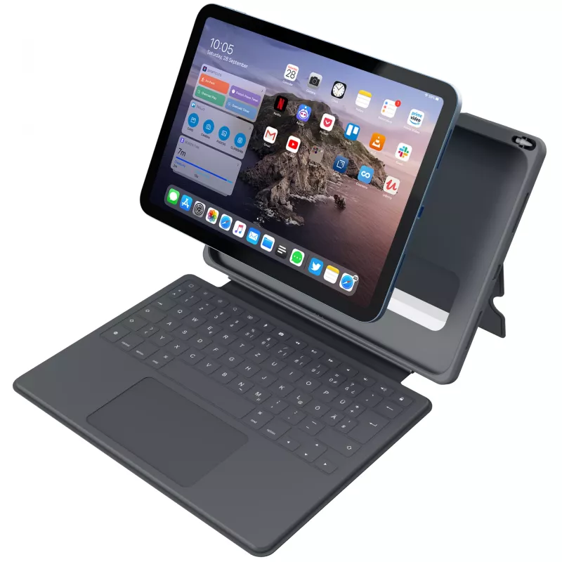 ASTAR DEQSTER Smart Rugged Touch Plus Klawiatura do iPada 10,9 cala — QWERTZ niemiecki, przełączniki mechaniczne, stacja dokująca Smart Connector, szary