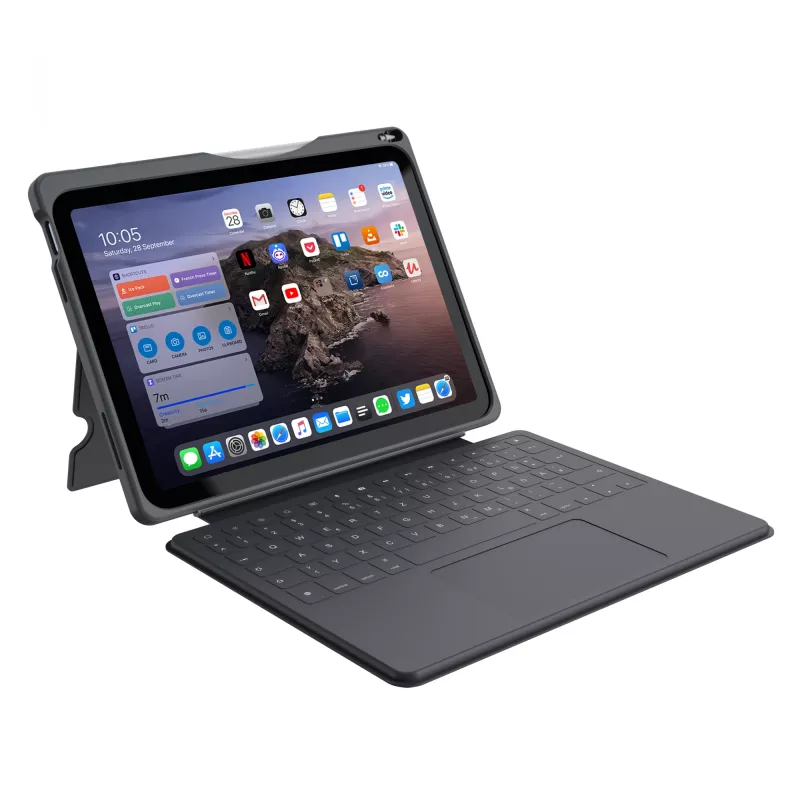 ASTAR DEQSTER Smart Rugged Touch Plus Klawiatura do iPada 10,9 cala — QWERTZ niemiecki, przełączniki mechaniczne, stacja dokująca Smart Connector, szary