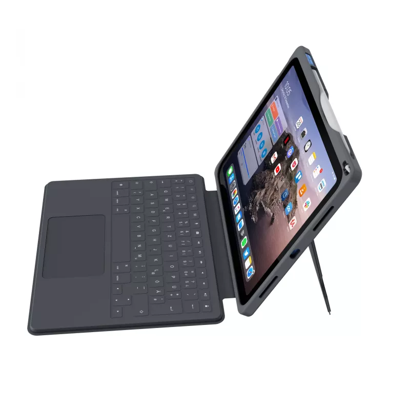 ASTAR DEQSTER Smart Rugged Touch Plus Klawiatura do iPada 10,9 cala — QWERTZ niemiecki, przełączniki mechaniczne, stacja dokująca Smart Connector, szary