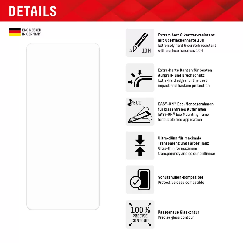 Displex Screen Protector (10H) do Google Pixel 8a, Eco Mounting Frame, odporny na zarysowania