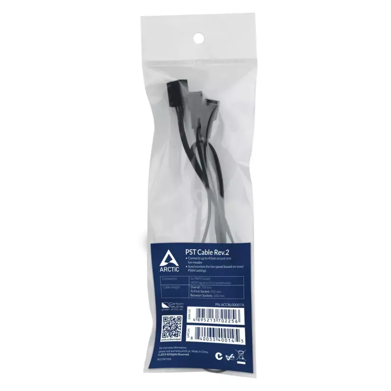 Kabel współdzielący PWM Arctic PST kabel Rev. 2 dla 4 wentylatorów PWM, złącza 4-pinowe PWM, czarny