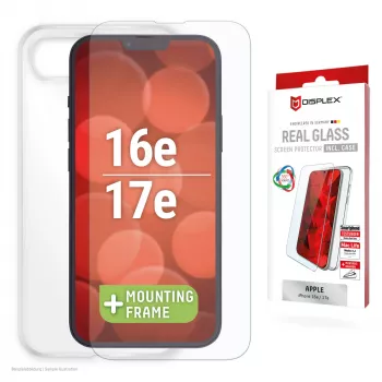 Displex Szkło Ochronne + Etui do Apple iPhone 16e/17e, Eko Ramka Montażowa, odporne na zarysowania