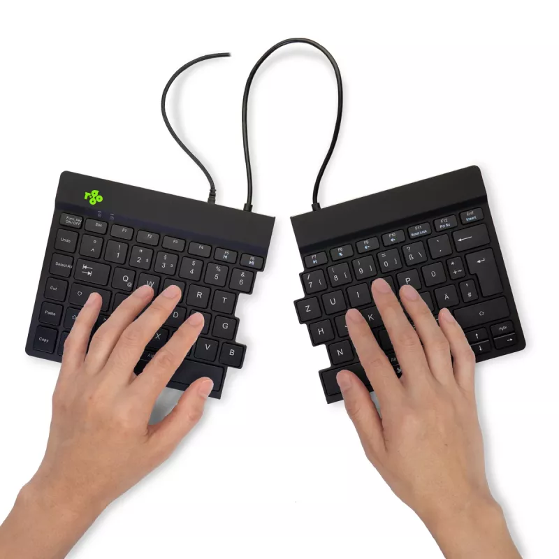 R-Go Tools Ergonomiczna klawiatura R-Go Split Break v2 z oprogramowaniem przypominającym o przerwach, ergonomiczna klawiatura dzielona, QWERTZ (DE), przewodowa, czarna