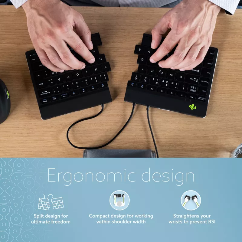 R-Go Tools Ergonomiczna klawiatura R-Go Split Break v2 z oprogramowaniem przypominającym o przerwach, ergonomiczna klawiatura dzielona, QWERTZ (DE), przewodowa, czarna