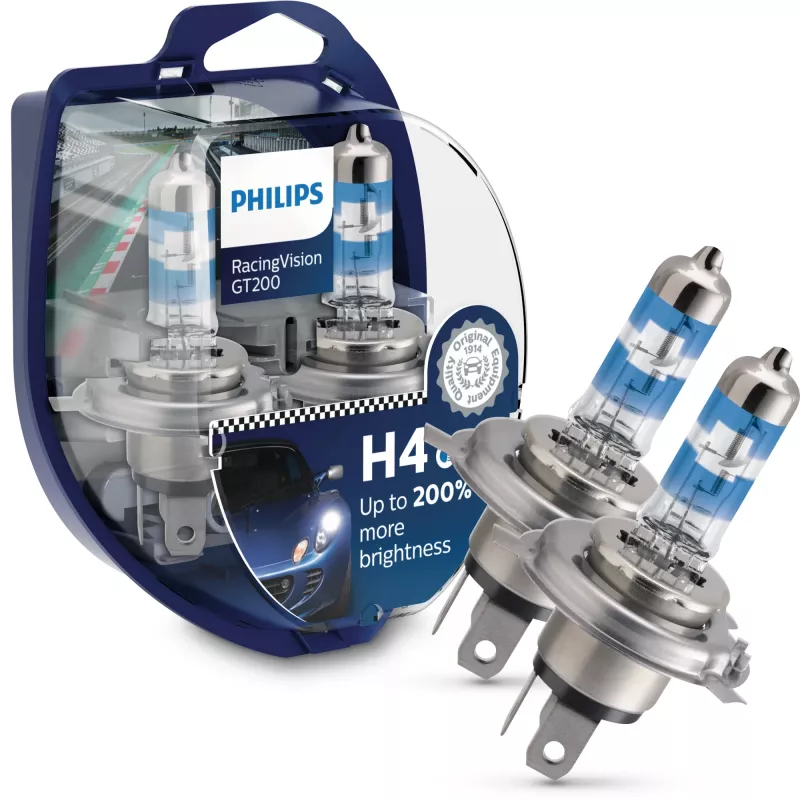 Philips RacingVision GT200 12342RGTS2 Wysoka wydajność, 60 W, 12 V, H4, Halogen, 3600 K, 2 szt.