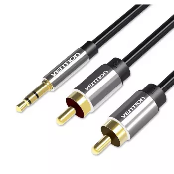 Kabel audio Vention BCFBJ 2 x RCA – mini-jack 3,5 mm, 5 m, czarny, pozłacane styki, oplot PVC