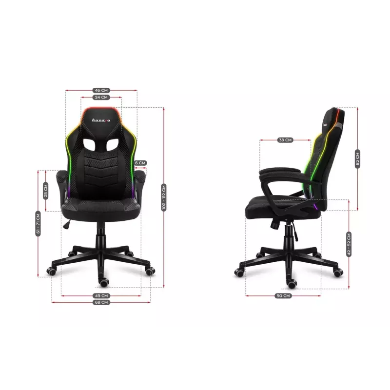 Fotel gamingowy huzaro Force 2.5 RGB Mesh — przewiewna siatka, podświetlenie RGB, regulowana wysokość, odchylany, udźwig 130 kg