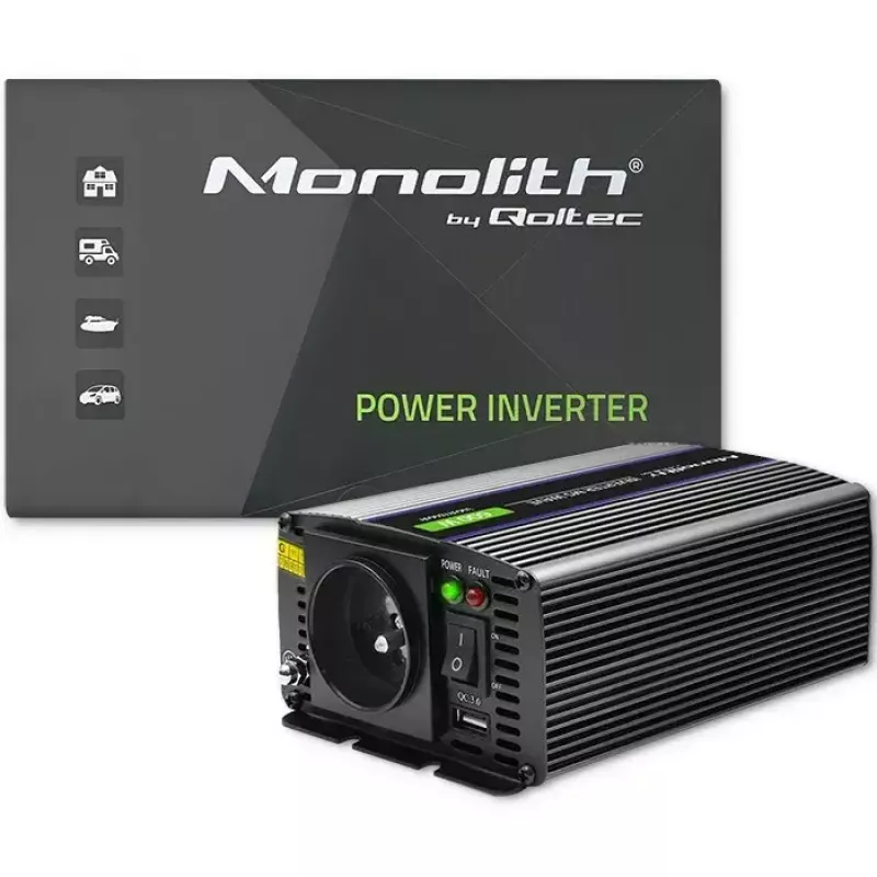 Przetwornica napięcia QOLTEC Monolith 600 MS Wave 12 V na 230 V 600 W, fala czysta/modyfikowana według specyfikacji