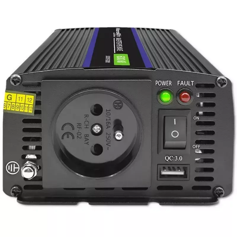 Przetwornica napięcia QOLTEC Monolith 600 MS Wave 12 V na 230 V 600 W, fala czysta/modyfikowana według specyfikacji
