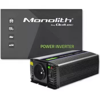 Przetwornica napięcia QOLTEC Monolith 600 W — 12 V na 230 V, USB PD 18 W, samochodowa/wewnętrzna, czarna