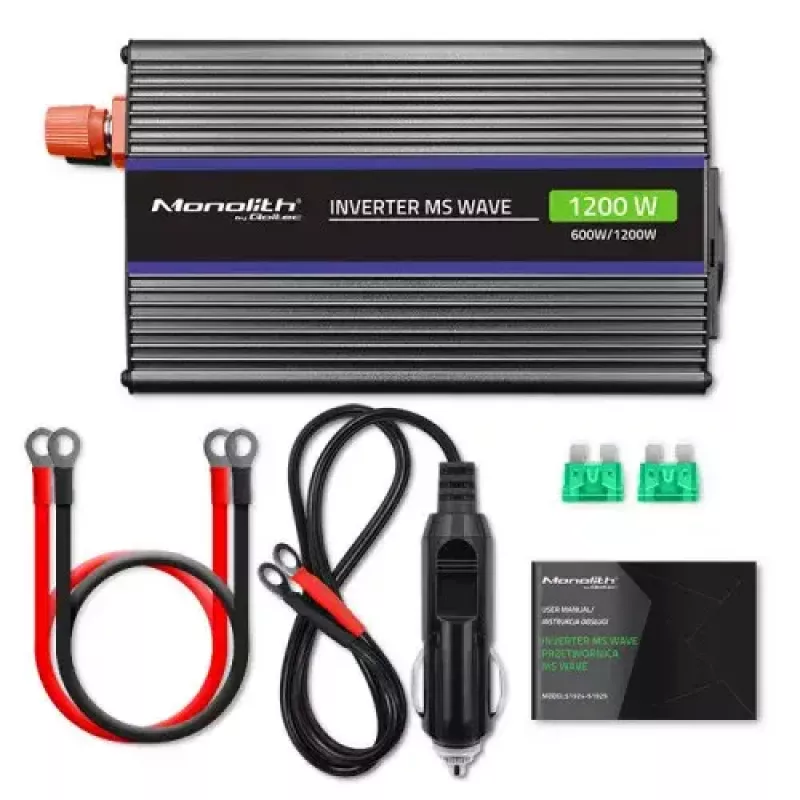 Przetwornica napięcia QOLTEC Monolith 600 W — 12 V na 230 V, USB PD 18 W, samochodowa/wewnętrzna, czarna