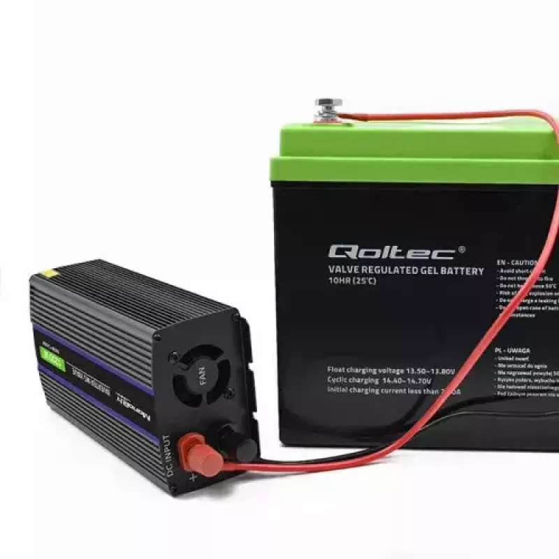 Przetwornica napięcia QOLTEC Monolith 600 W — 12 V na 230 V, USB PD 18 W, samochodowa/wewnętrzna, czarna