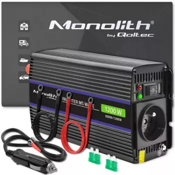 Przetwornica napięcia QOLTEC Monolith 600 W — 12 V na 230 V, USB PD 18 W, samochodowa/wewnętrzna, czarna