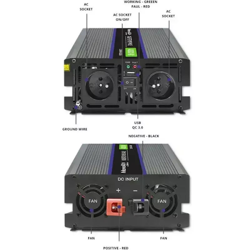 Przetwornica napięcia QOLTEC Monolith 4000 MS Wave 12V na 230V 2000/4000W z USB